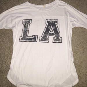 LA hearts white 3/4 inch sleeve top