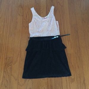 Short pink and black lace dress