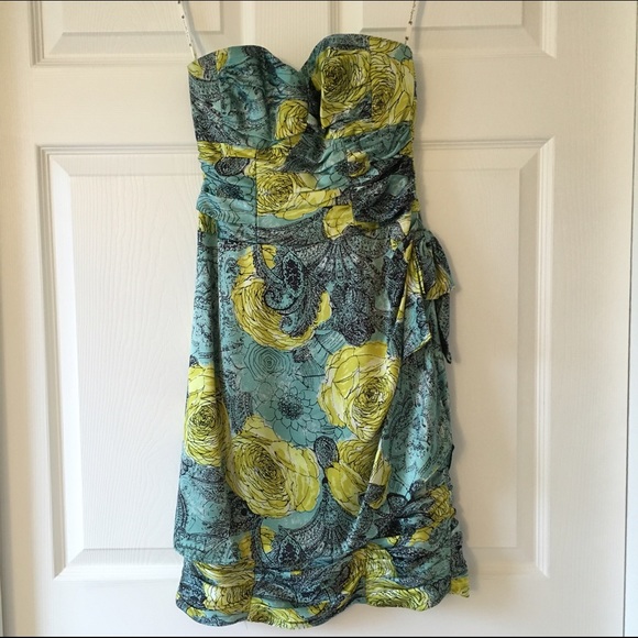 Nanette Lepore Yellow & Aqua Flower Silk Dress