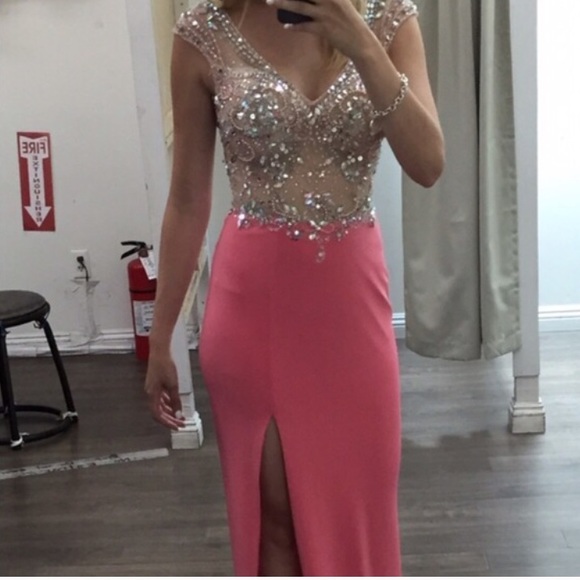 Jewel embellished pink/coral gown