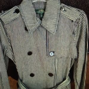 Ralph Lauren blue/white striped trench coat S NWT