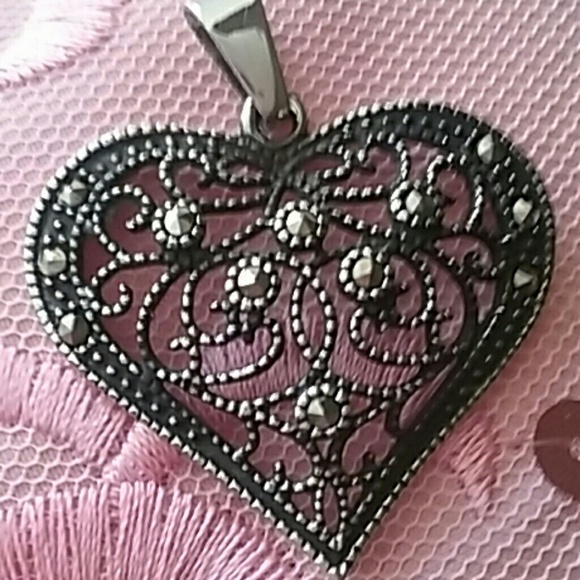 Silver Marcasite Heart Pendant