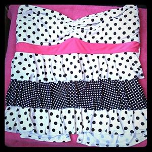 Ruffled polkadot sttapless swim top