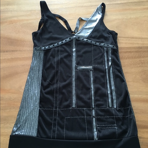 Black/Silver strappy mini dress size M
