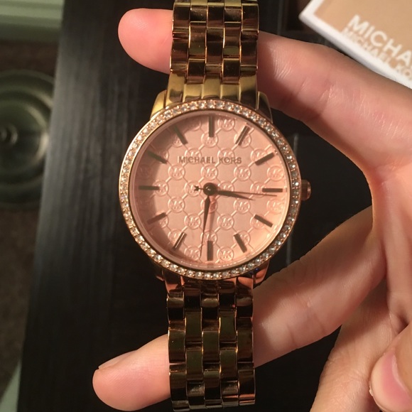Rose Gold Crystal MK Logo Women's Watch - Picture 2 of 4