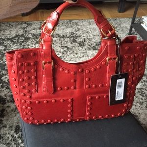 Red 100% leather Roberto Cavalli tote.