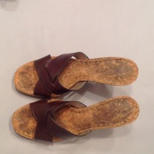 Brown leather cork screw mule