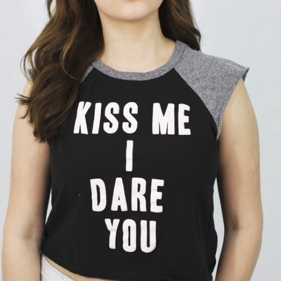 "Kiss Me I Dare You" Graphic Baseball Tee