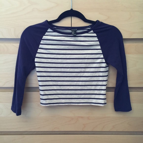 Blue striped baseball tee crop top