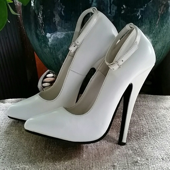 White ankle strap 5" heels!