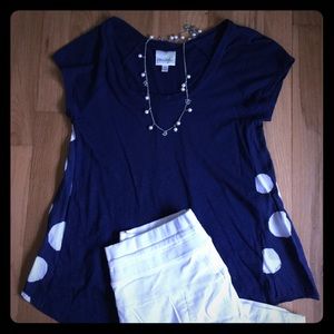 Anthropologie Navy Blue Detailed TShirt