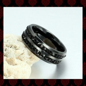 Stainless Steel Black Crystal Ring