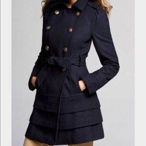 Express Tiered-Bottom Wool Trench Coat- Navy Blue