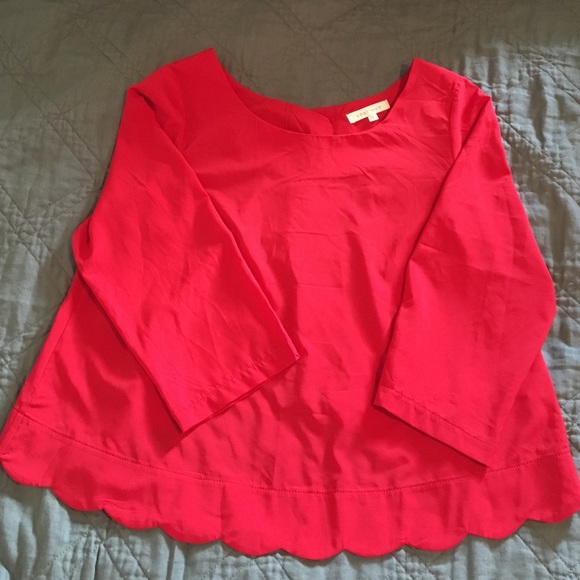 NWOT Red Scallop Top - Three Quarter Sleeve