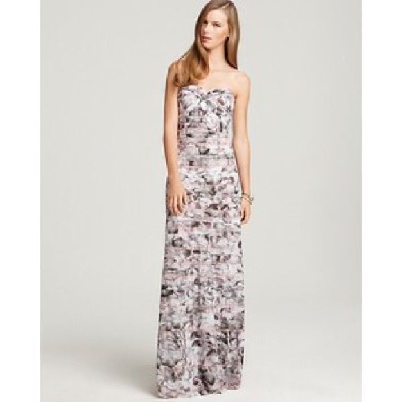 BCBGMAXAZRIA Tiered Floral Printed Long Dress