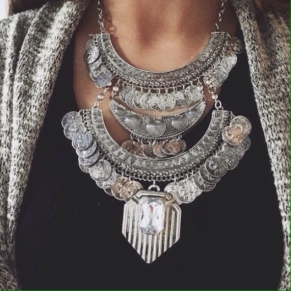 NWOT silver coin jeweled necklace - Picture 3 of 4