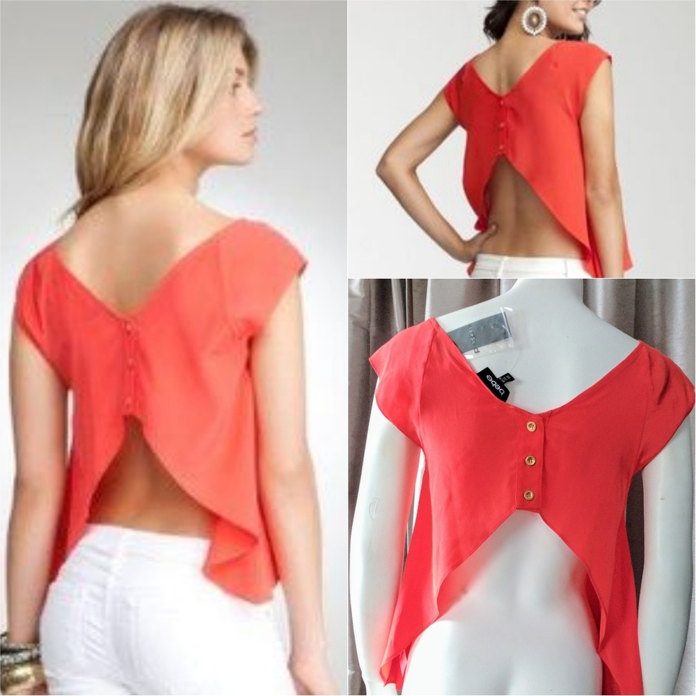 Bebe Open Back Flyaway Silk Top XXS