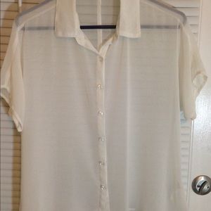 Sheer white short sleeve button down blouse