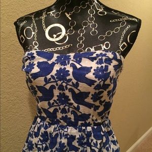 Blue and white patterned dress