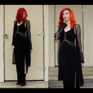 Long black lace kimono