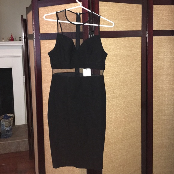 Black midi dress with mesh cutouts