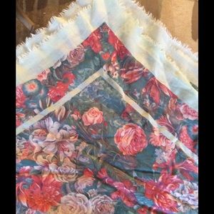Pastel teal and pink rose floral Scarf