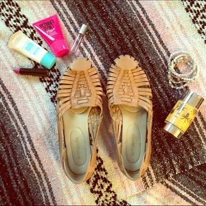 Woven Tan Leather Flats