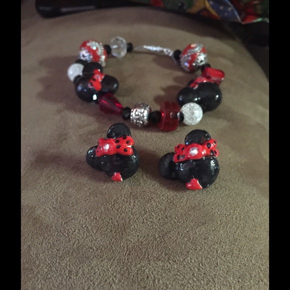 Handmade Mickey Mouse earrings and bracelet