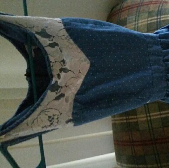 Delia's denim polka-dot dress with lace detailing