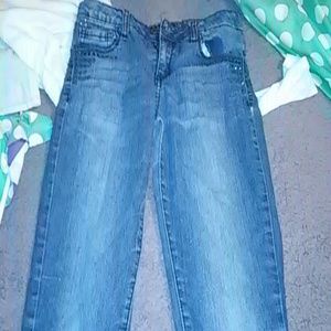 Blue wash pants with little clear jewels