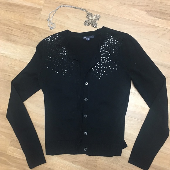 GAP Sweaters - GAP Sequence Glitter Black Cardigan Size M