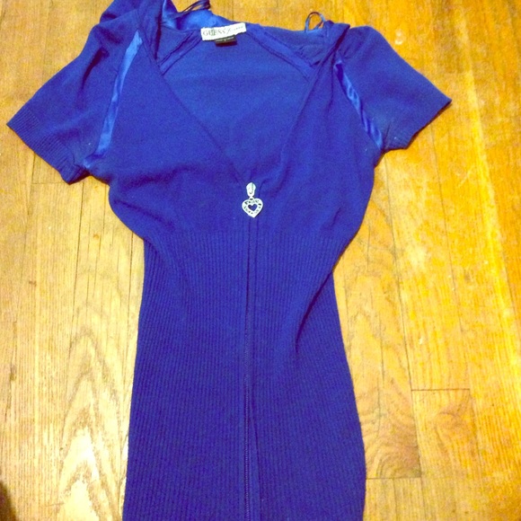 Guess blue short sleeve hooded zip up