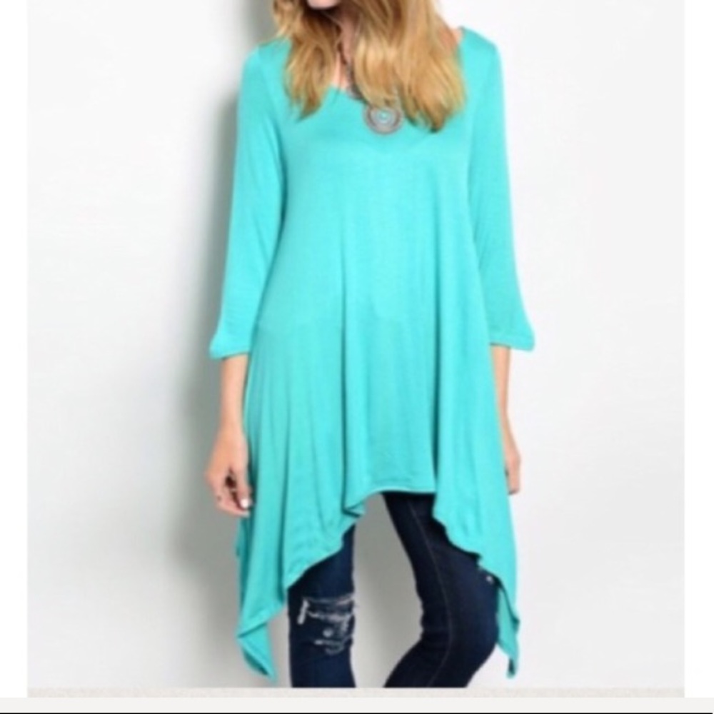 ASYMMETRICAL TURQUOISE TUNIC