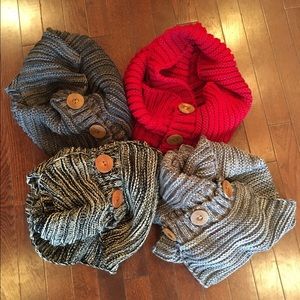 Infinity scarves with wood buttons