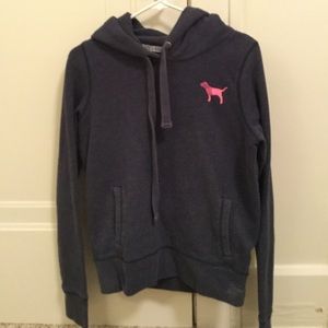 'Pink' navy hoodie.