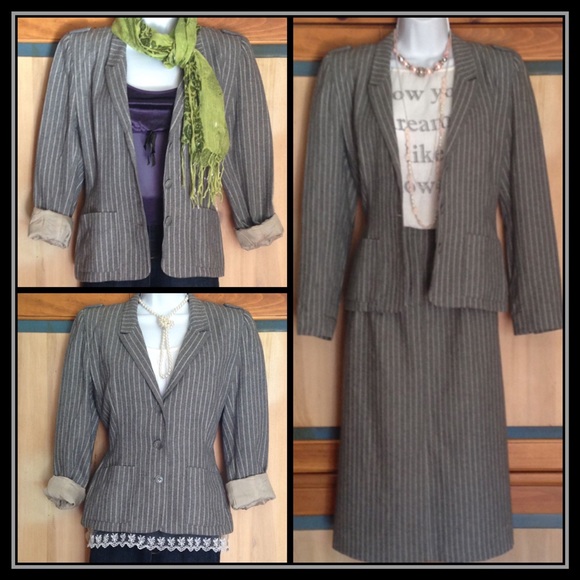 Vintage 1980s Pinstriped Skirt and Jacket