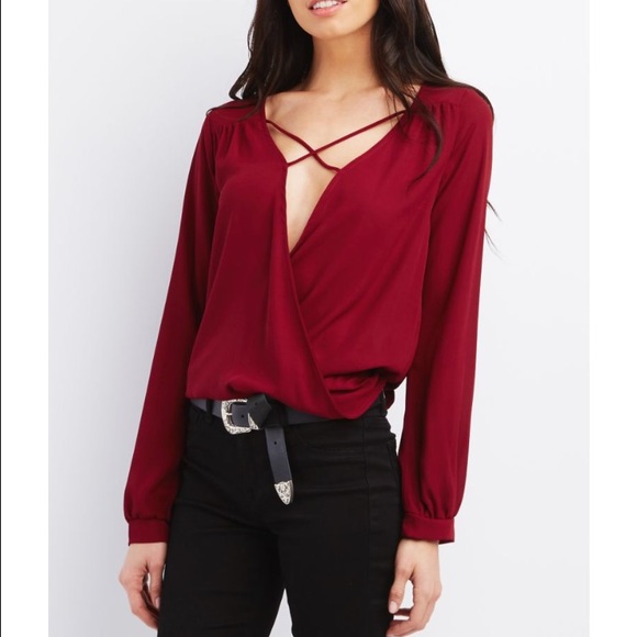Caged wrap plunge blouse