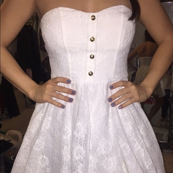 Strapless white lace dress