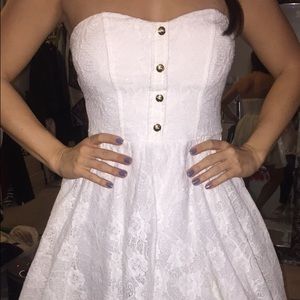 Strapless white lace dress