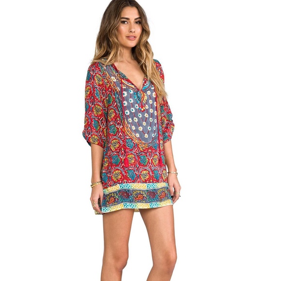 TOLANI red tassel dress/tunic 100% SILK