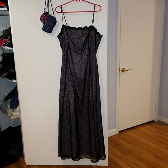 Floor length pink with black overlay gown. - Picture 1 of 3