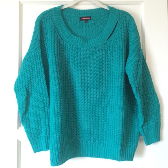 Nameless Slashed Up Knit Sweater - Teal