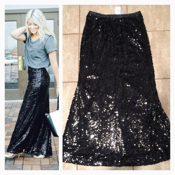 Sequin Long black skirt .