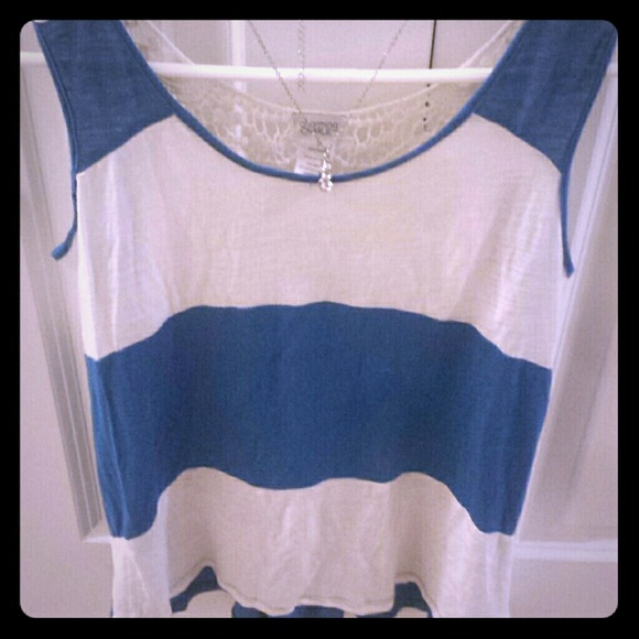 Blue and White Striped Tank w/ Crochet Back - Picture 1 of 4