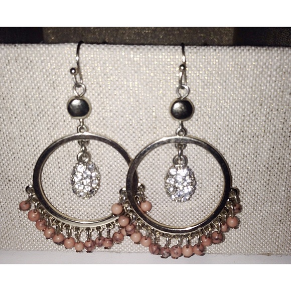 Gold hoop earrings with stone detail. - Picture 1 of 1