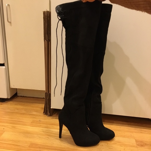Thigh high suede boots