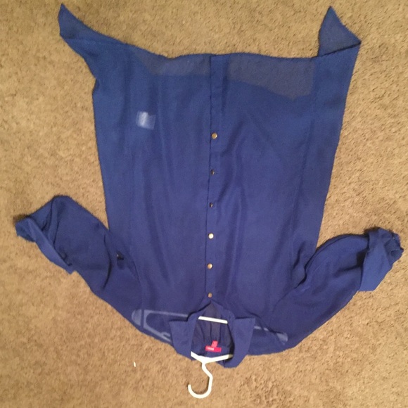 royal blue button up blouse with gold buttons. - Picture 2 of 2