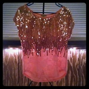 Sequined peach lace top