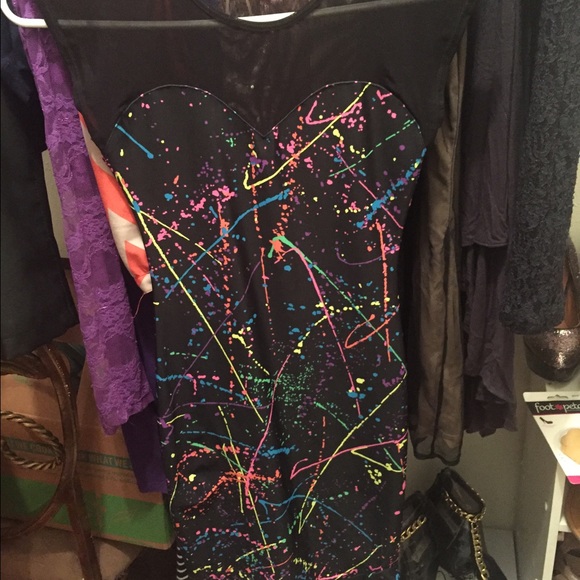 Mesh body con paint splatter dress
