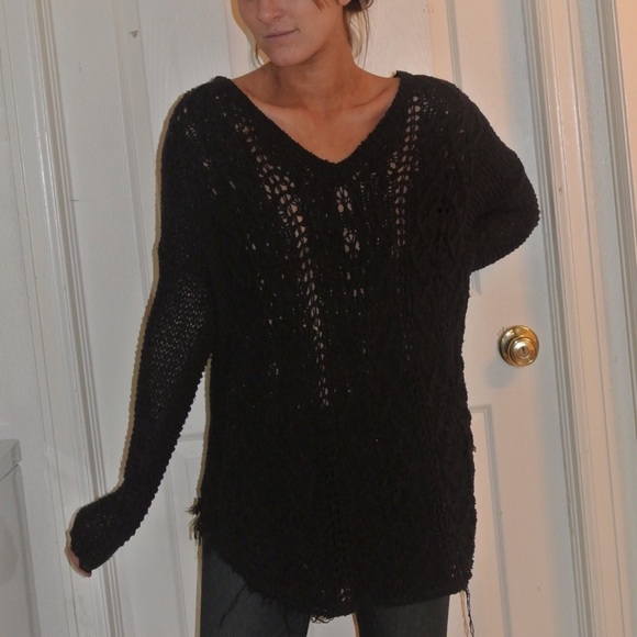 Free People Black Oversized V-Neck Sweater